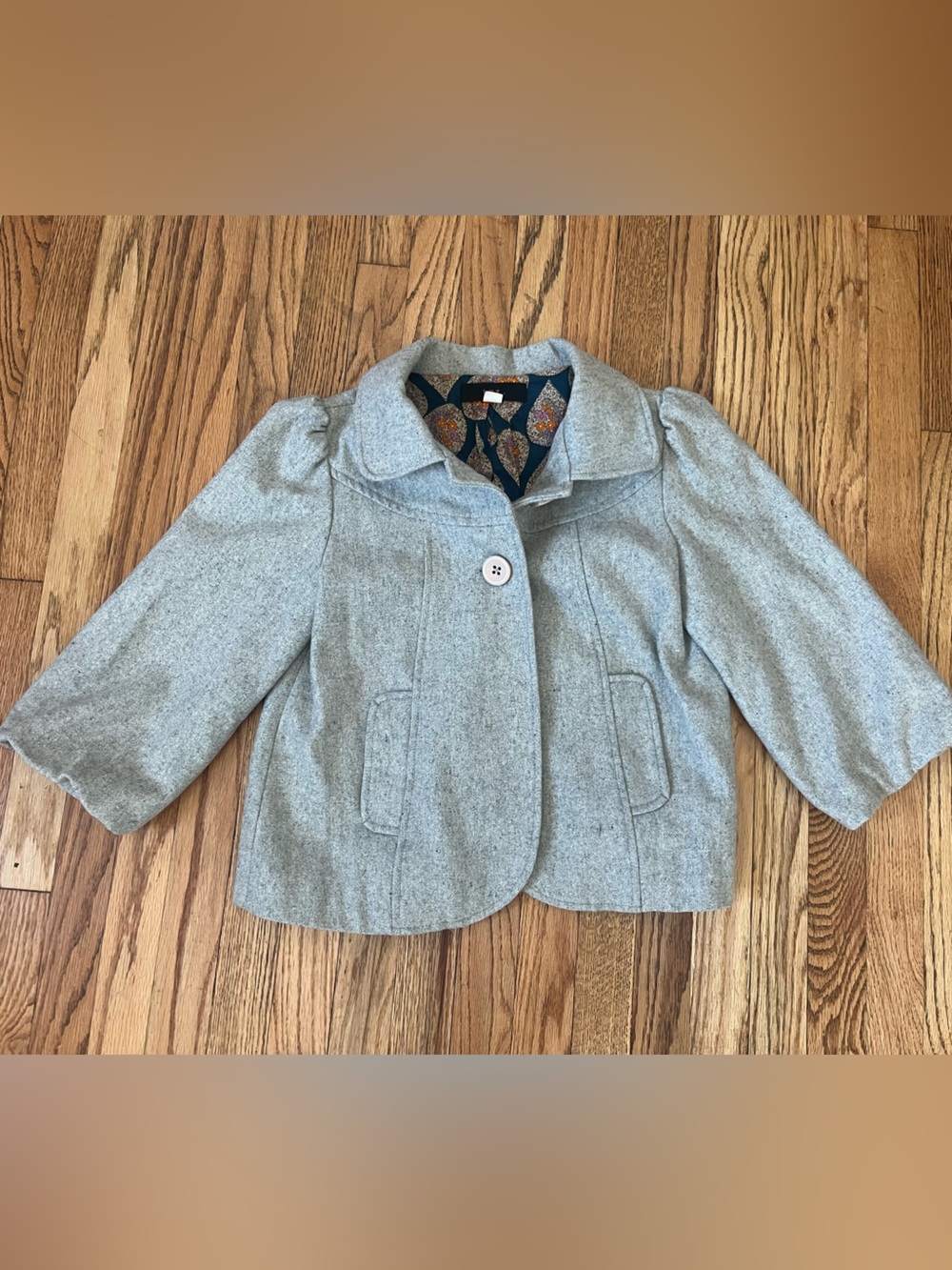 Lux Womens Light Gray Wool-Blend Short Coat Sz XS